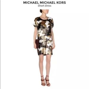 Michael Kors Sequined Party Cocktail Camou Dress Size XS Gold Green